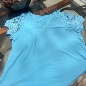 Blue Lace Sleeve Women's Top